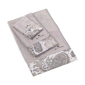 Etro Home $690 Towels 5 Pc Set Newark Paisley Sateen Border Terry Cotton Gray